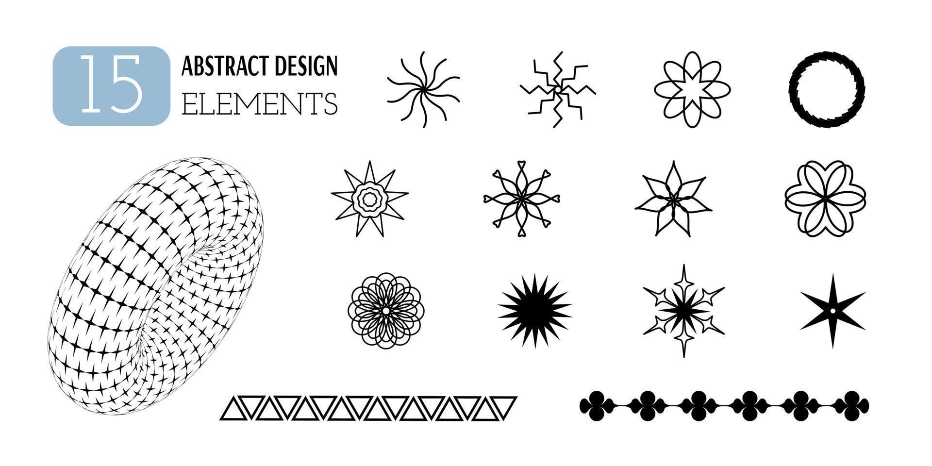 Set of vector abstract geometric shapes. Aesthetics of Y2K. Trendy minimalist design elements, patterns, futuristic figures, 3d objects.
