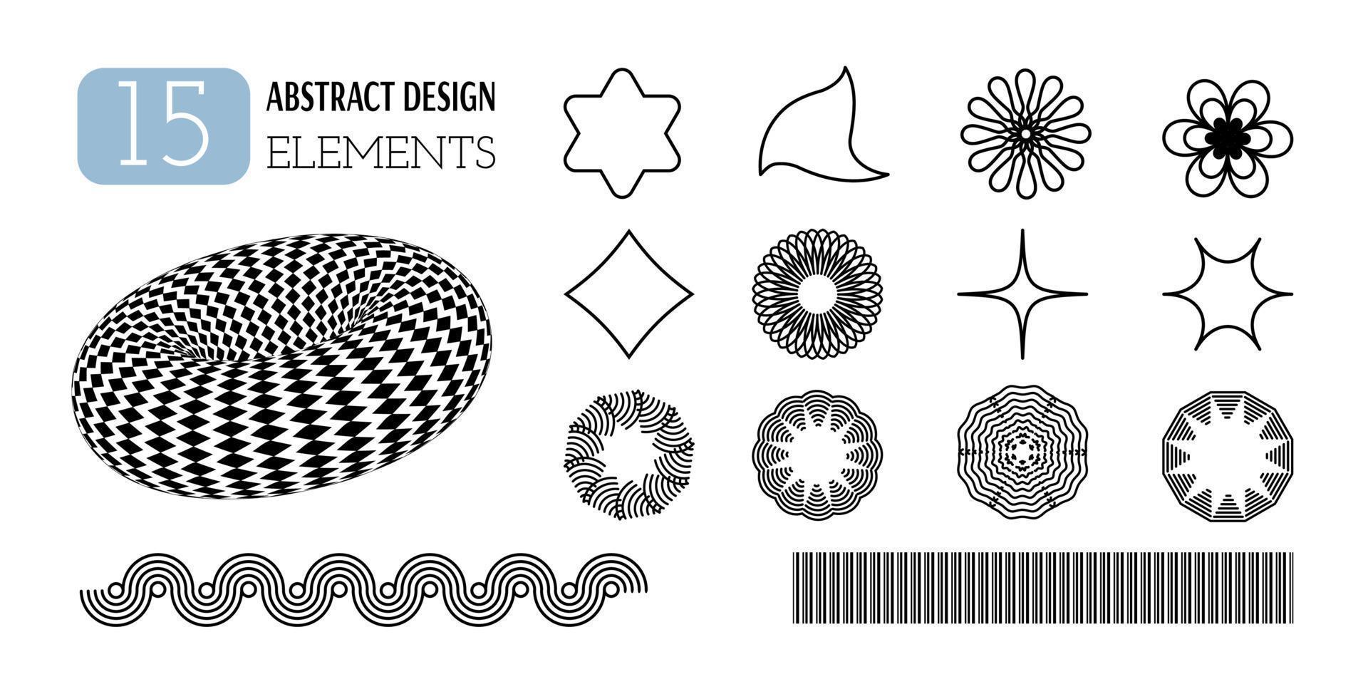 Set of vector abstract geometric shapes. Aesthetics of Y2K. Trendy minimalist design elements, patterns, futuristic figures, 3d objects.