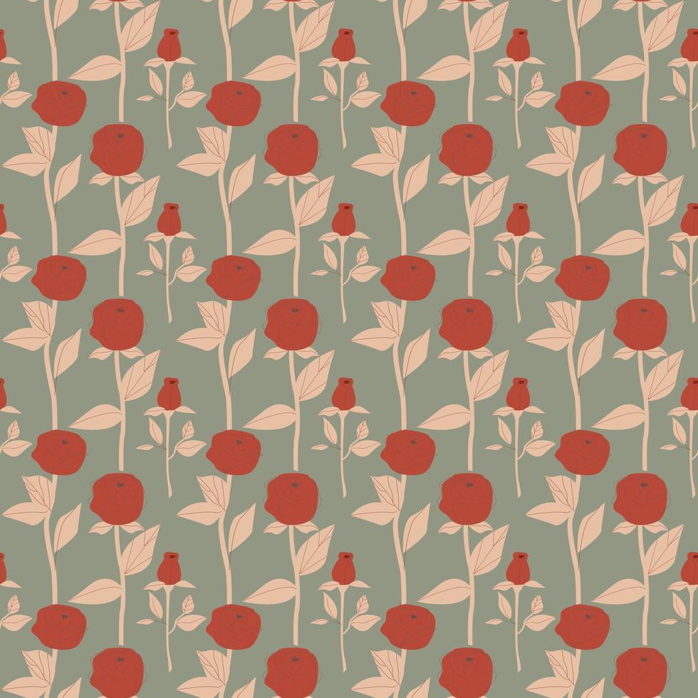 Seamless vector pattern with dark red roses.Elegant retro ornament with flowers.Vintage background.