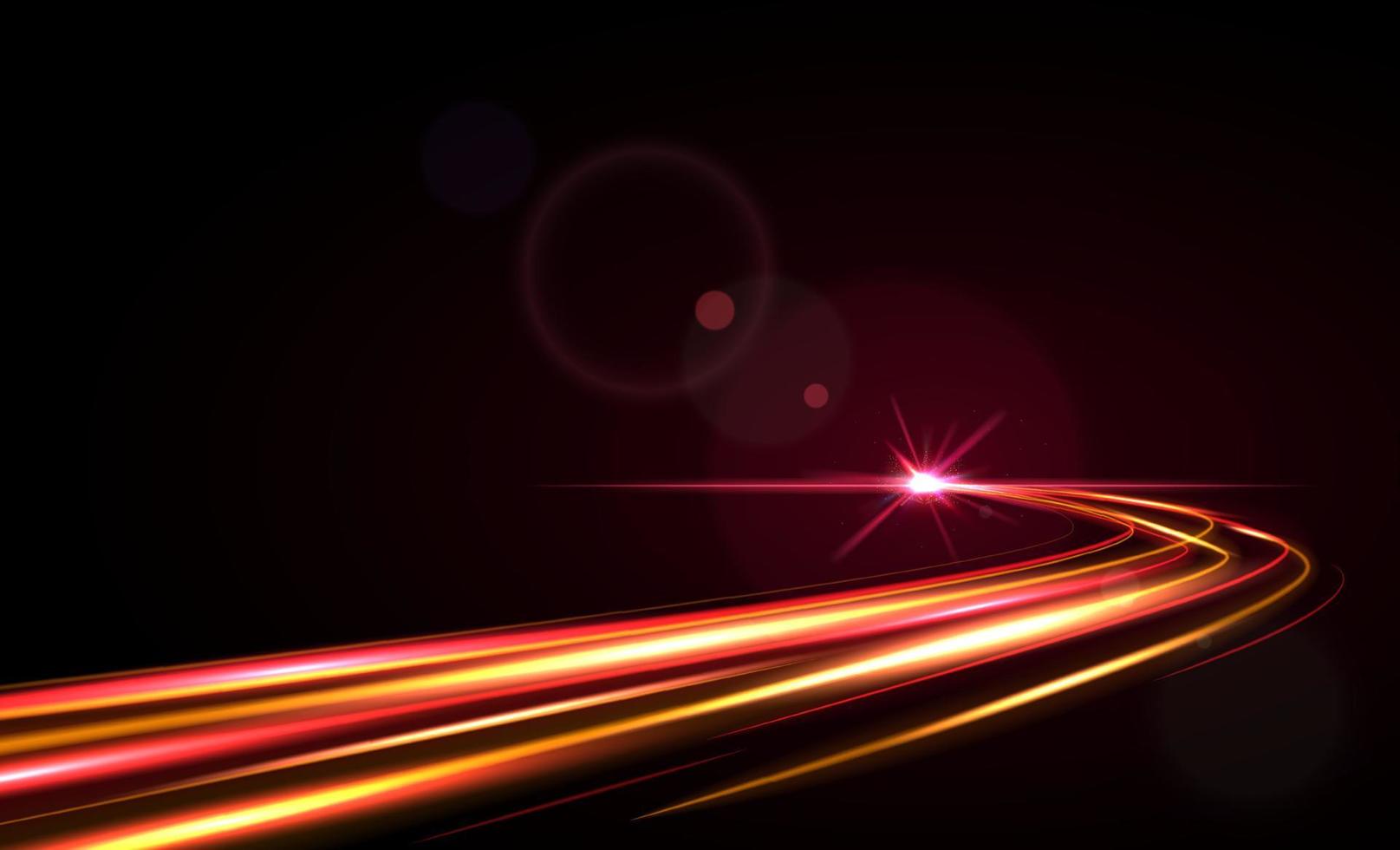 Modern abstract high speed light effect. Technology futuristic dynamic motion. Glow of bright lines of transport vehicle drive on road highway. Vector illustration