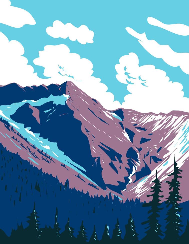 Illecillewaet Glacier in Selkirk Mountains Glacier National Park in British Columbia Canada WPA Poster Art vector