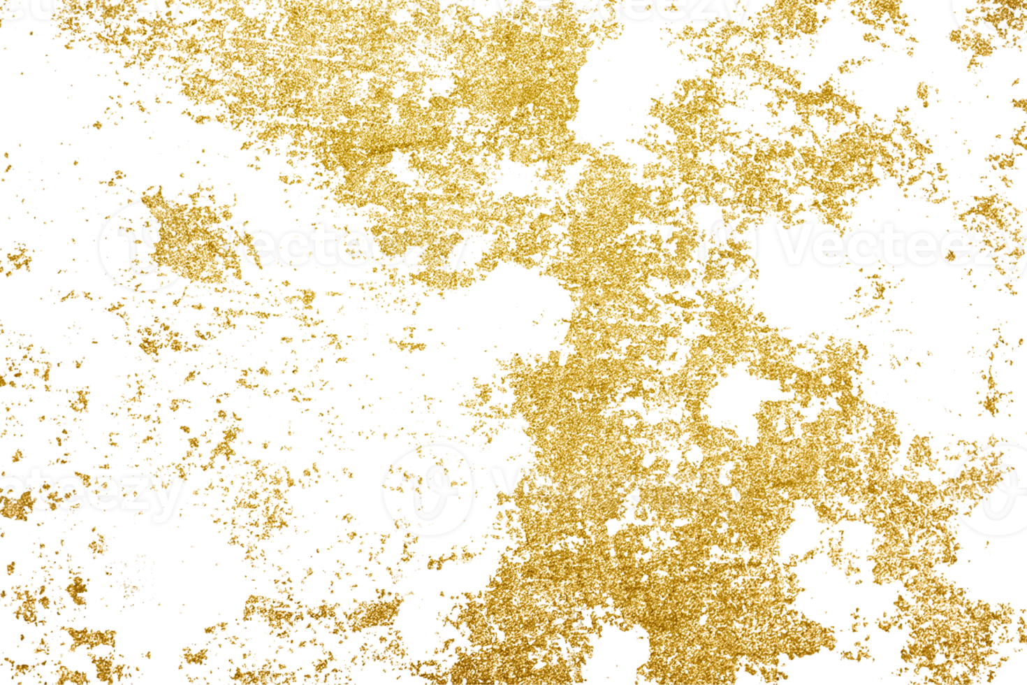 Gold splashes Texture. Grunge golden background pattern of cracks, scuffs, chips, stains, ink spots, lines on transparent background PNG file