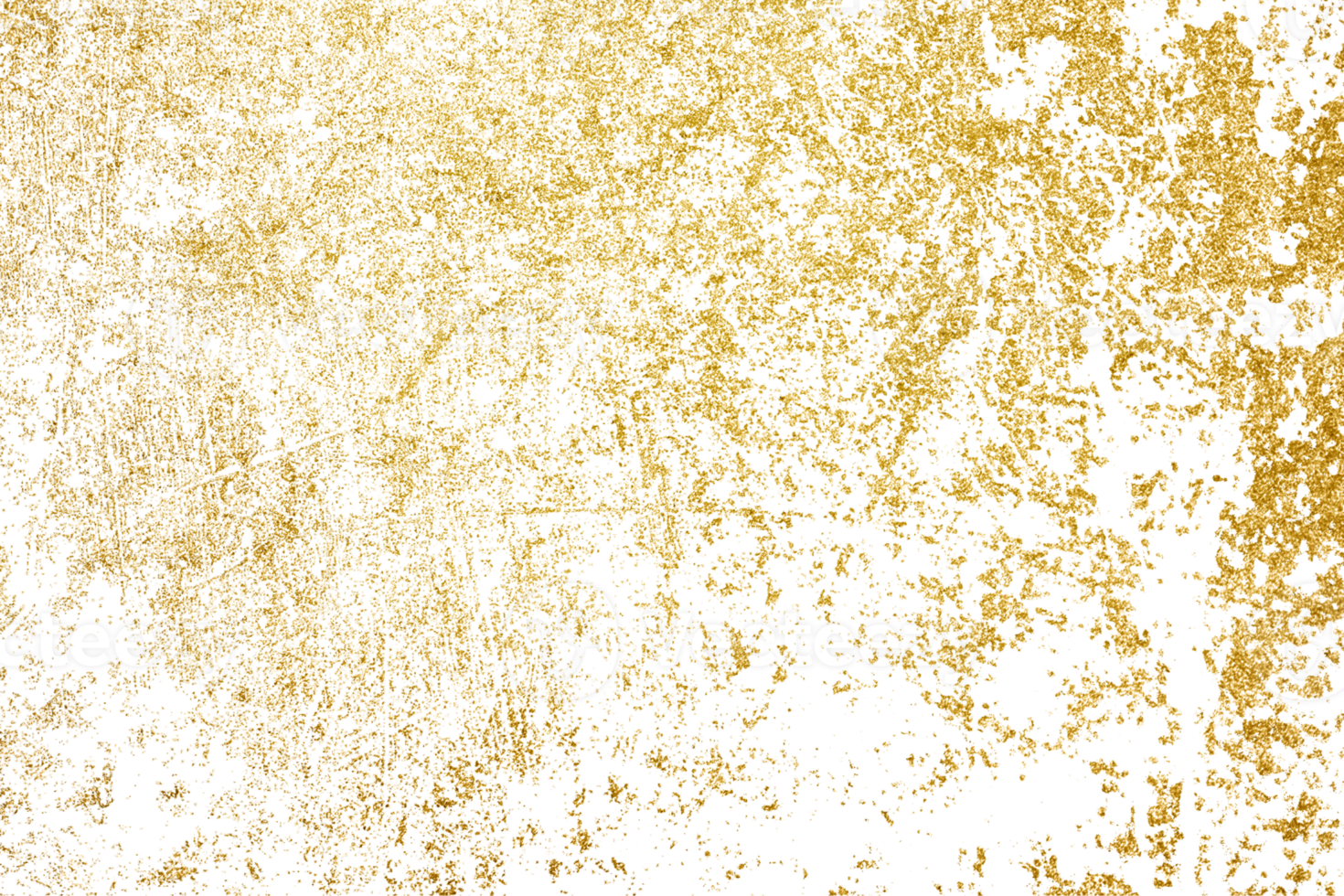 Gold splashes Texture. Grunge golden background pattern of cracks, scuffs, chips, stains, ink spots, lines on transparent background PNG file