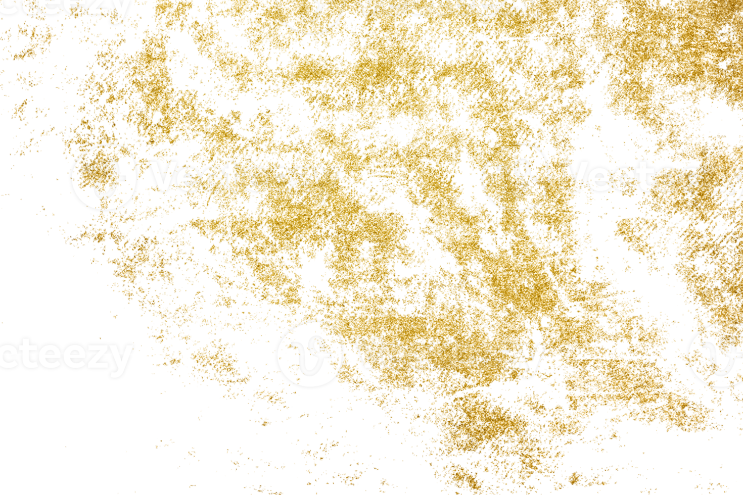 Gold splashes Texture. Grunge golden background pattern of cracks, scuffs, chips, stains, ink spots, lines on transparent background PNG file