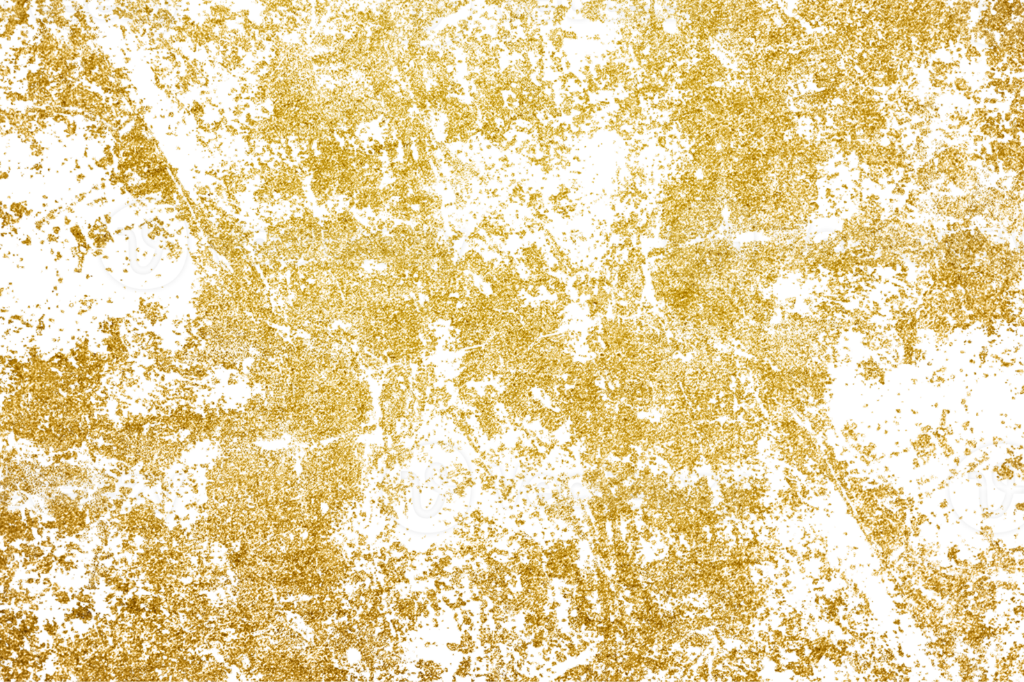 Gold splashes Texture. Grunge golden background pattern of cracks, scuffs, chips, stains, ink spots, lines on transparent background PNG file