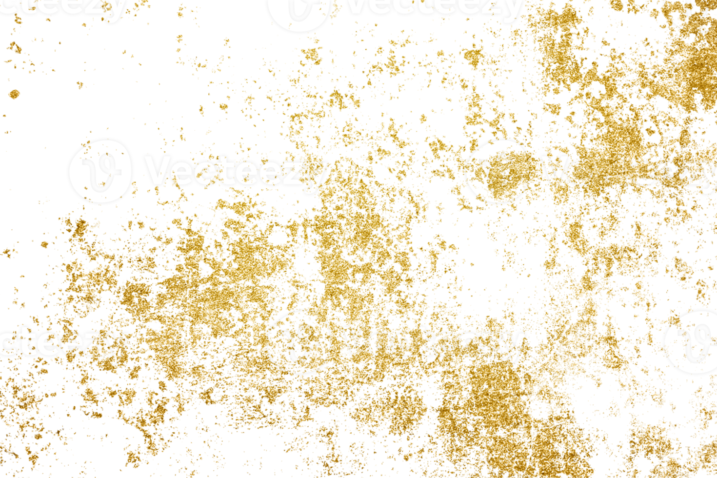 Gold splashes Texture. Grunge golden background pattern of cracks, scuffs, chips, stains, ink spots, lines on transparent background PNG file