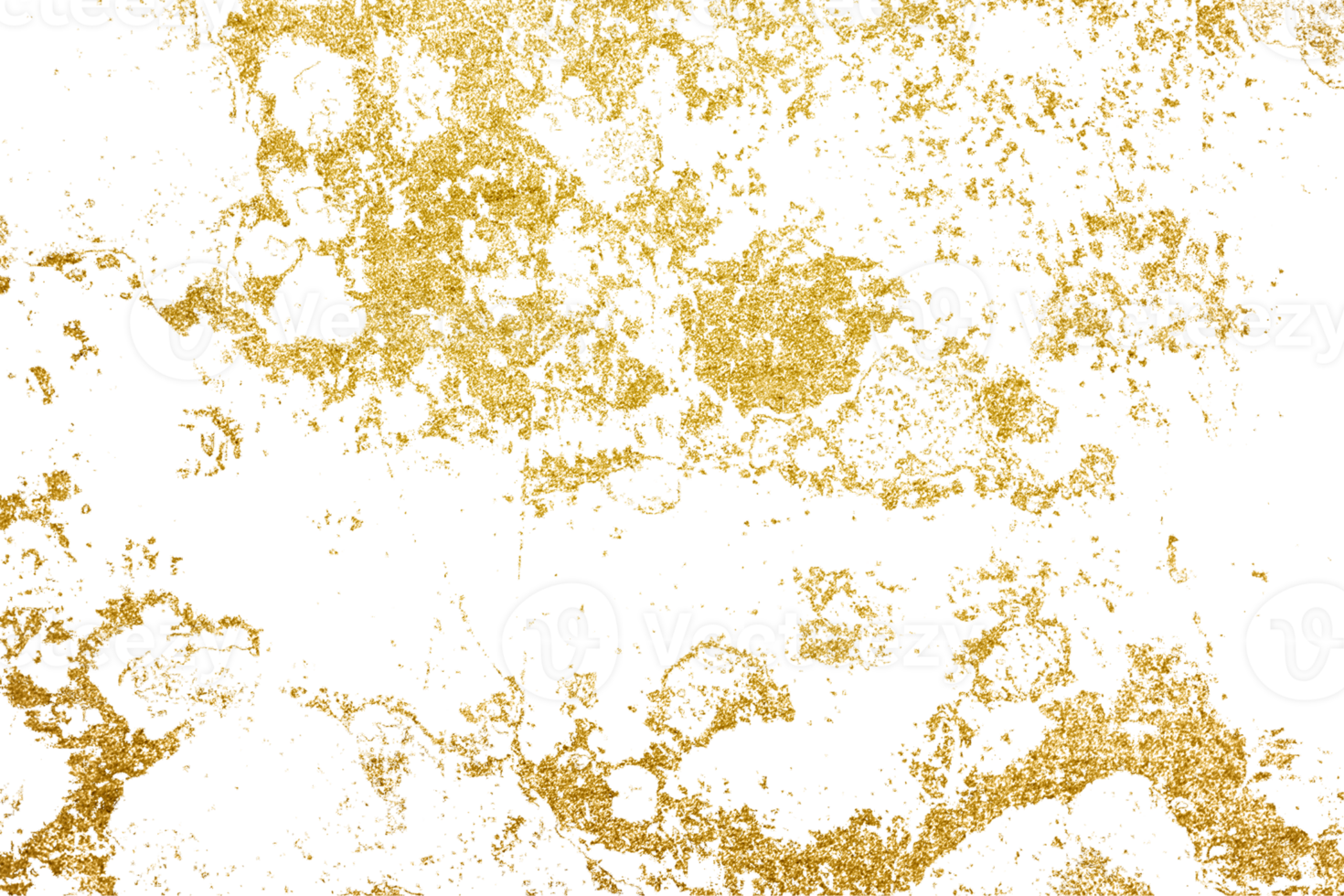 Gold splashes Texture. Grunge golden background pattern of cracks, scuffs, chips, stains, ink spots, lines on transparent background PNG file