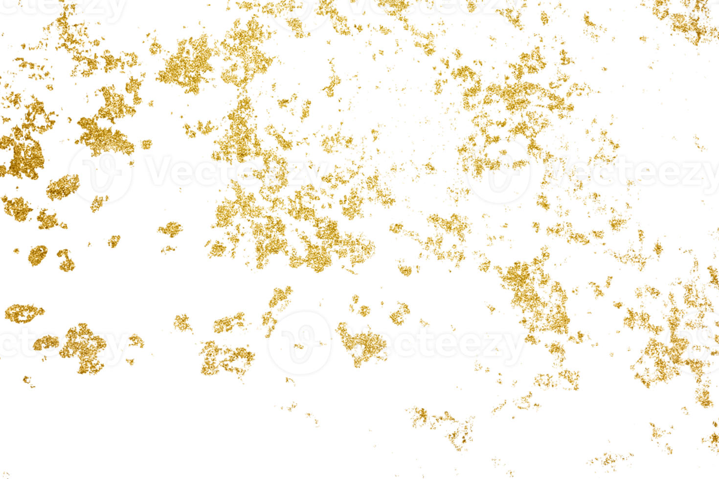 Gold splashes Texture. Grunge golden background pattern of cracks, scuffs, chips, stains, ink spots, lines on transparent background PNG file