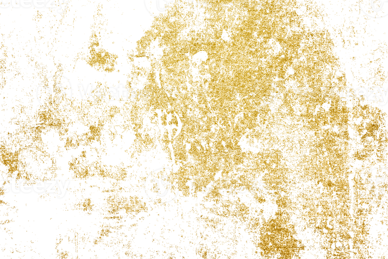 Gold splashes Texture. Grunge golden background pattern of cracks, scuffs, chips, stains, ink spots, lines on transparent background PNG file