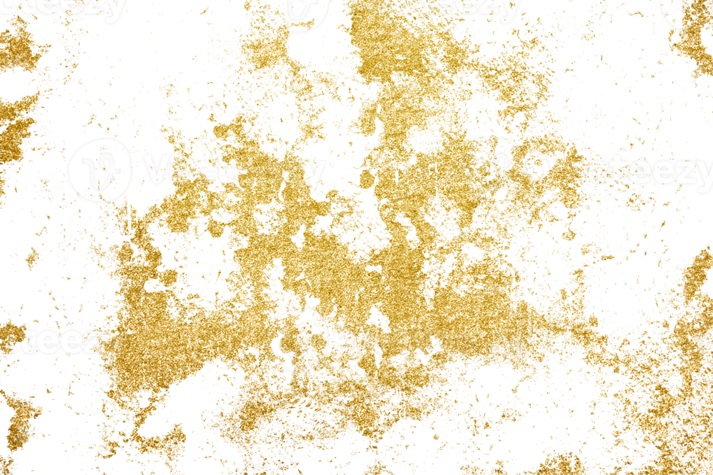 Gold splashes Texture. Grunge golden background pattern of cracks, scuffs, chips, stains, ink spots, lines on transparent background PNG file