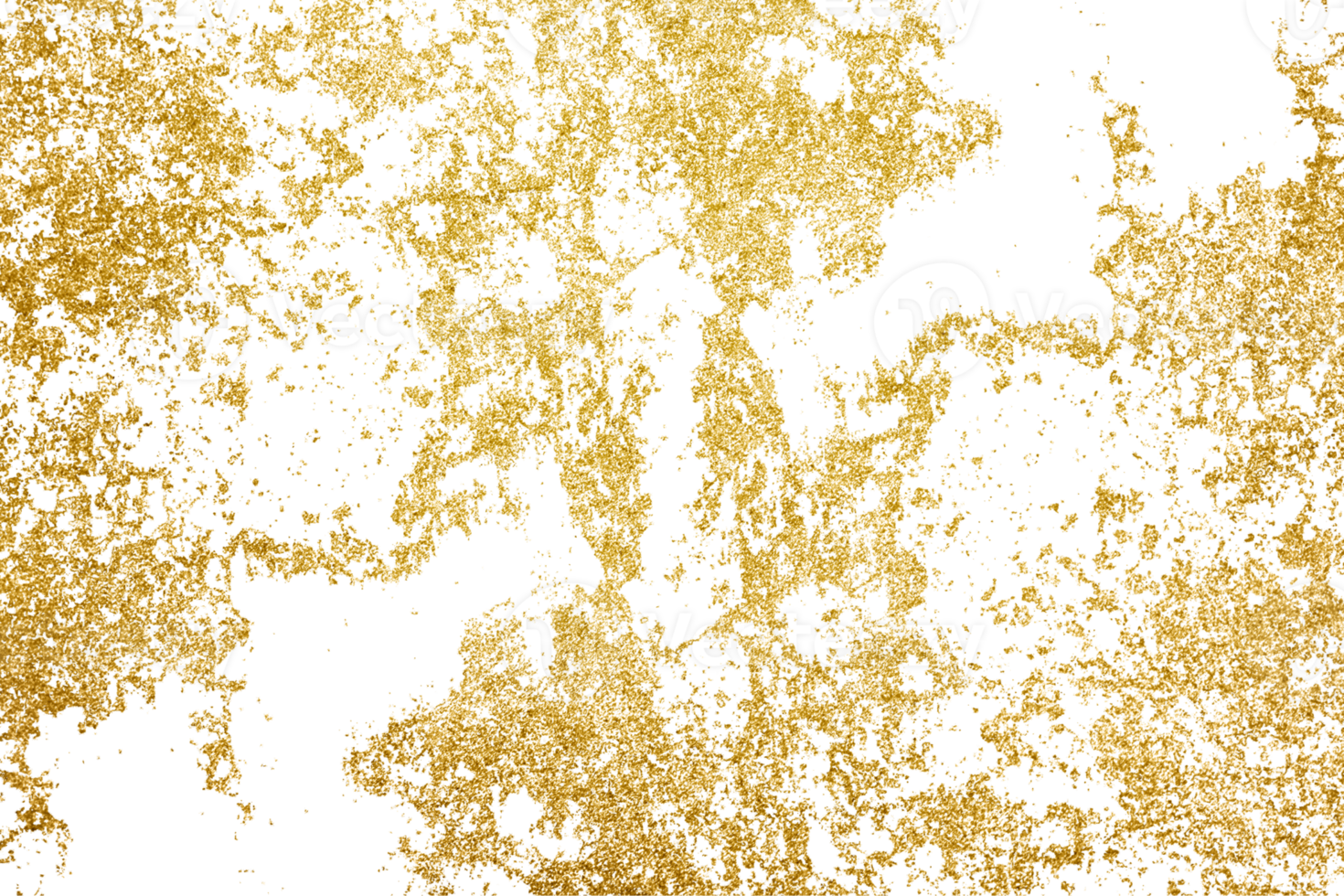 Gold splashes Texture. Grunge golden background pattern of cracks, scuffs, chips, stains, ink spots, lines on transparent background PNG file