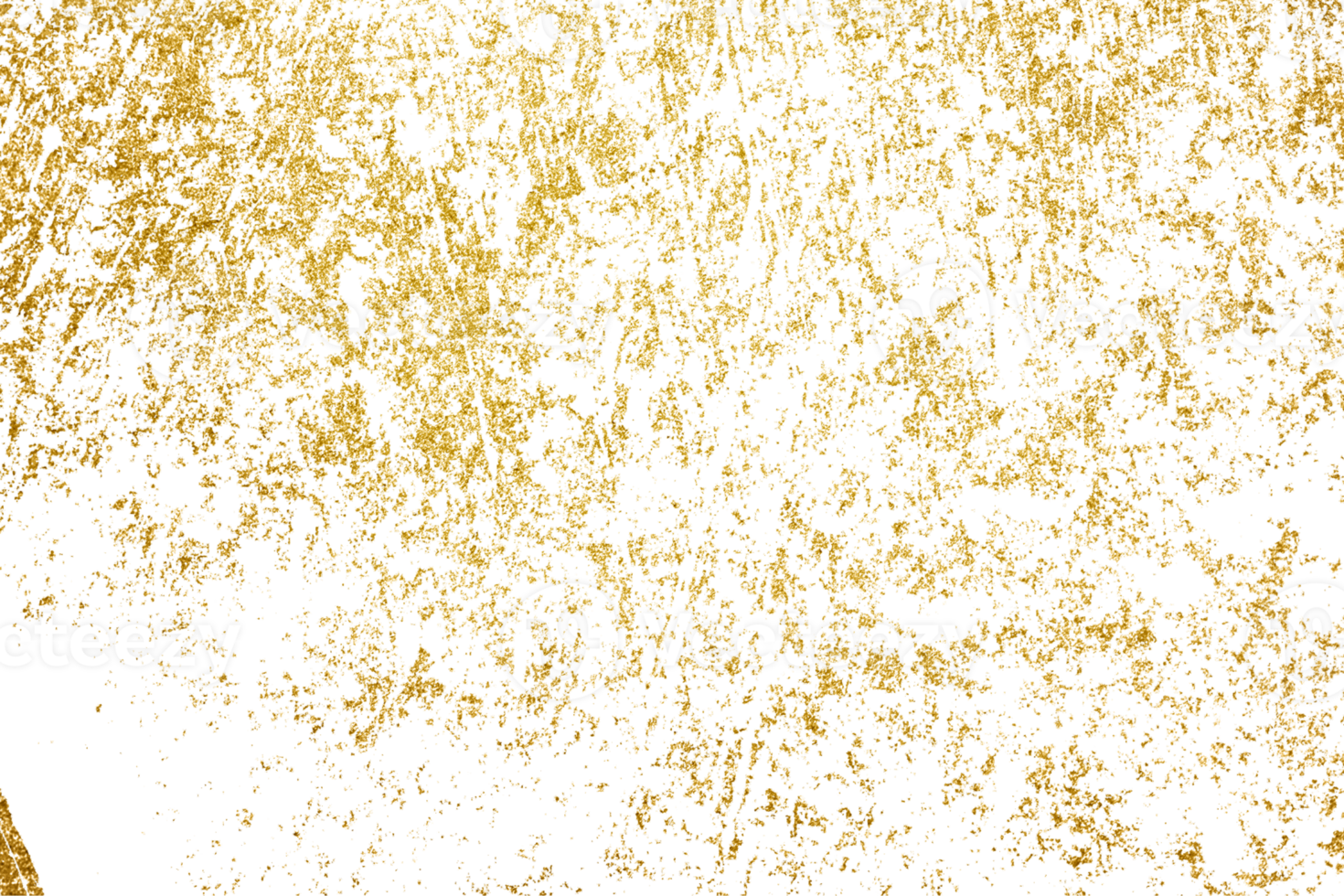 Gold splashes Texture. Grunge golden background pattern of cracks, scuffs, chips, stains, ink spots, lines on transparent background PNG file