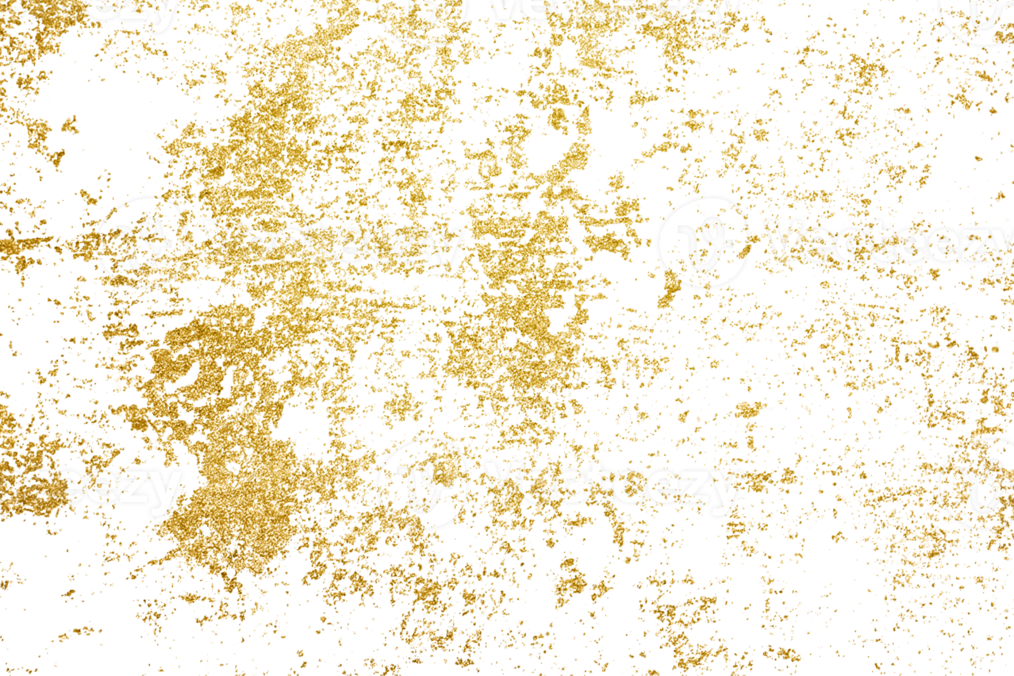 Gold splashes Texture. Grunge golden background pattern of cracks, scuffs, chips, stains, ink spots, lines on transparent background PNG file