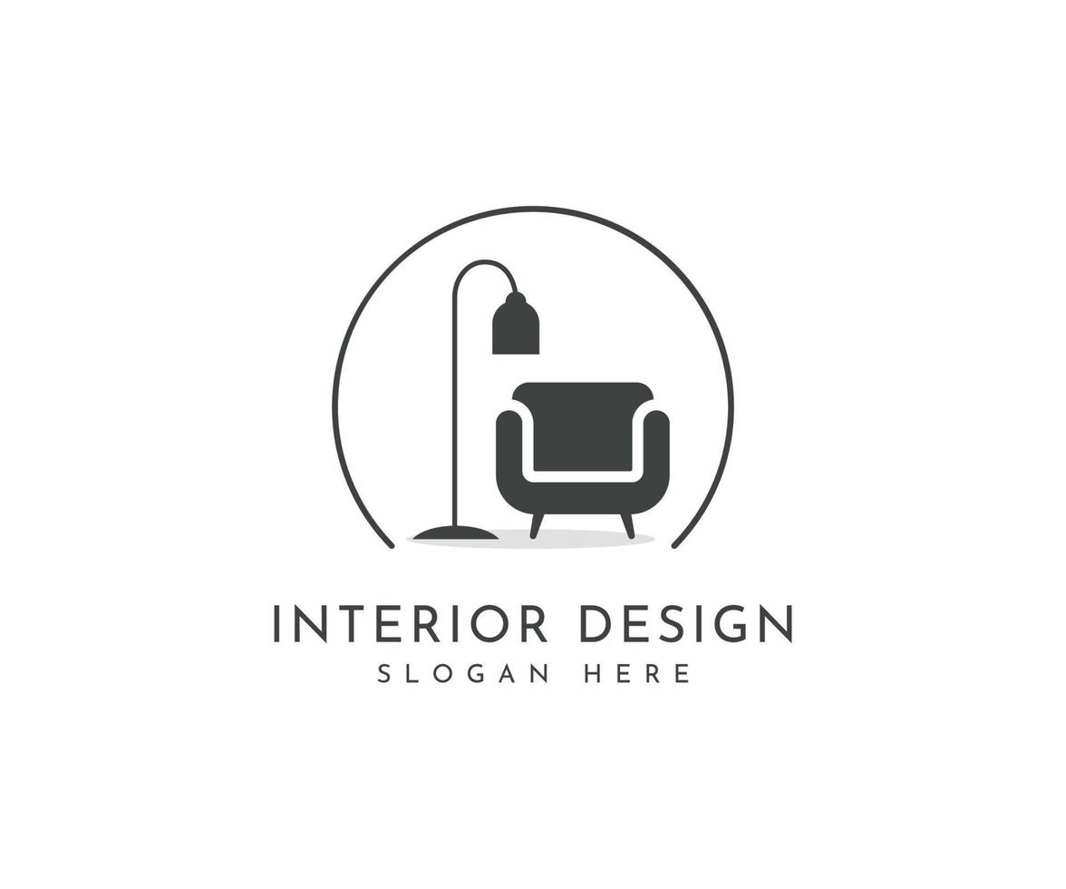 Interior room. Furniture logo sofa and lamp Logo vector