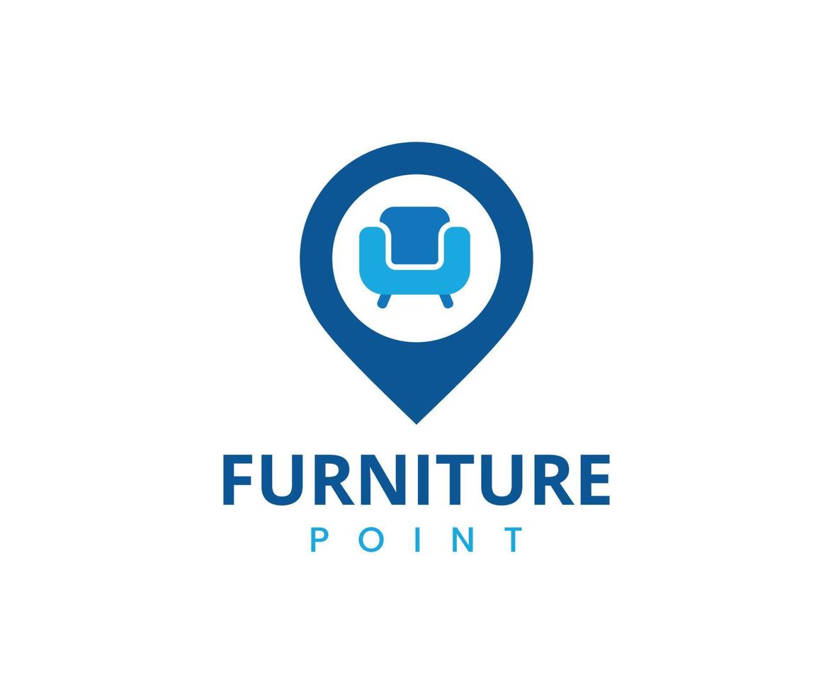 mueble punto logo con sofá. mueble sitio vector logo