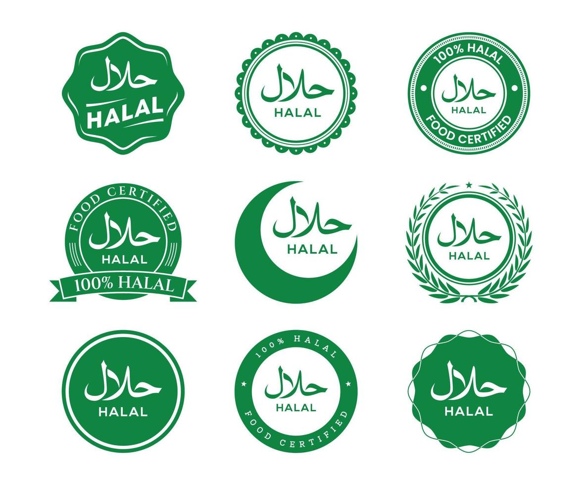 halal comida productos etiquetas. vector halal firmar certificado etiqueta. verde colores halal comida logo conjunto