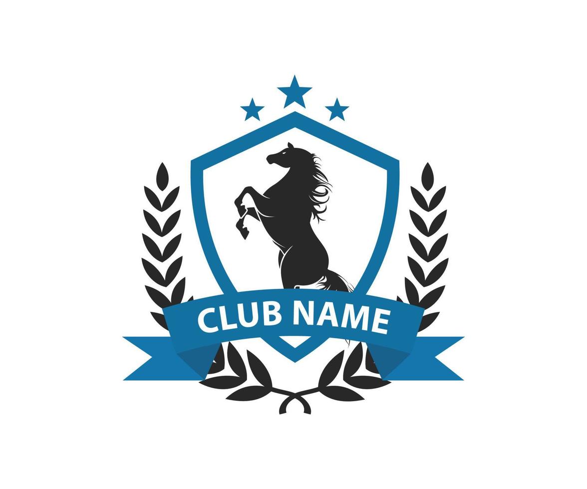 Horse Crest with laurel wreath and star Badge logo design template vector