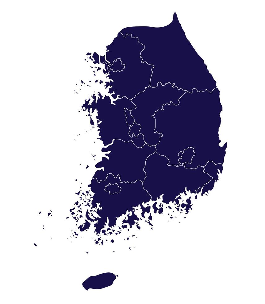 Map of South Korea administrative map with high detail blue color outline on white background. vector