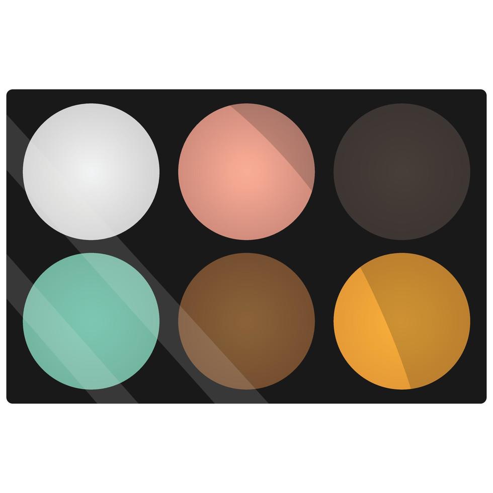 Make-up color eyeshadow palette. Open makeup eye shadow kit container top view. Realistic vector illustration