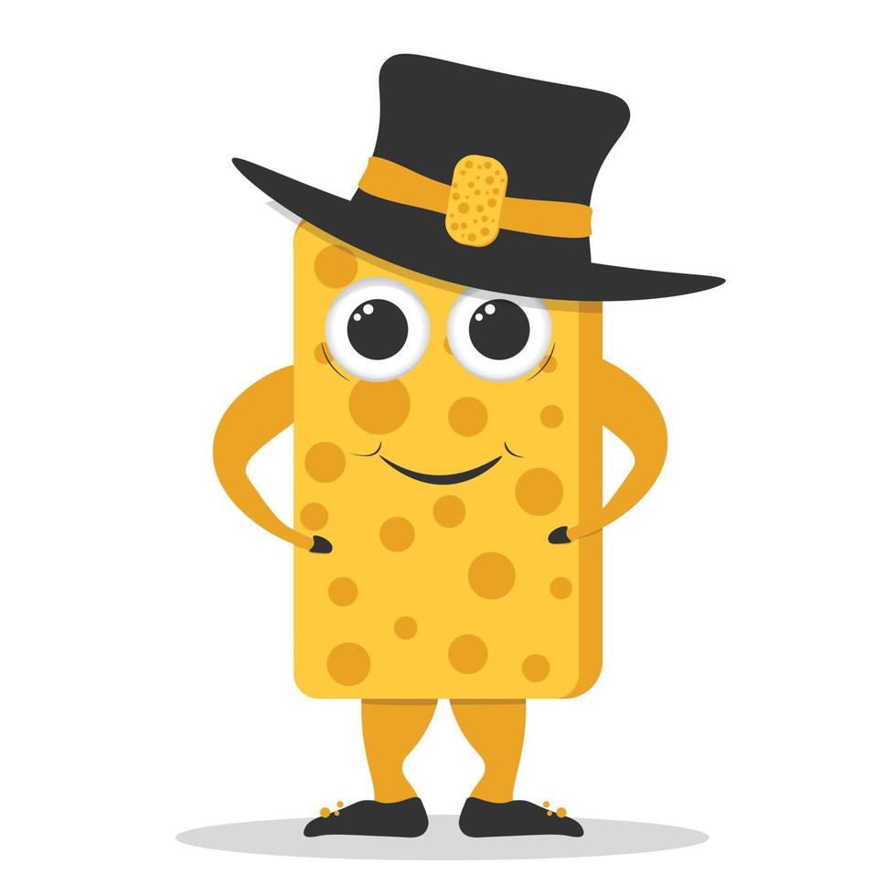 Cartoon sponge character. Yellow sponge mascot made of soft, porous material for washing and bathing. Vector illustration isolated on a white background for design in cartoon style.