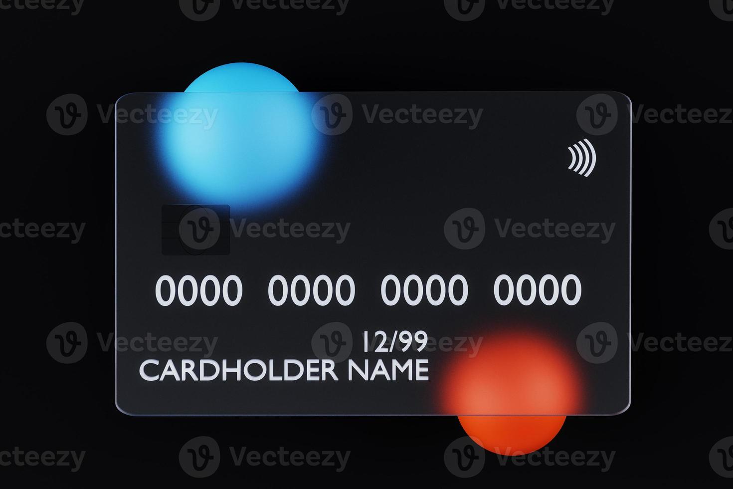 3d render of transparent glass credit card on dark background photo