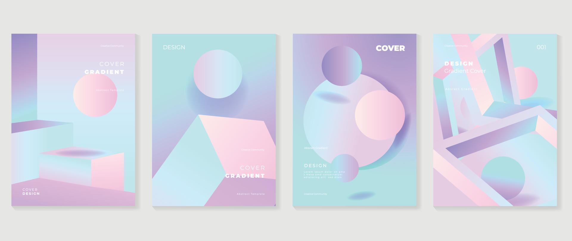 Abstract gradient background vector set. Minimalist style cover template with vibrant pastel perspective 3d geometric prism shapes collection. Design for social media, poster, cover, banner, flyer.