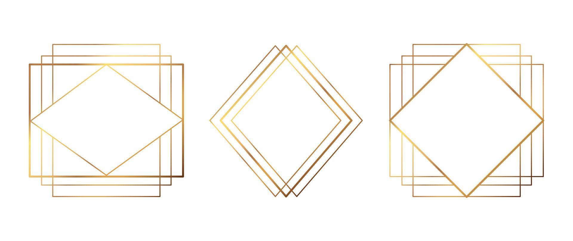 Set of luxury geometric golden frame vector. Gradient gold art deco, antique, vintage style, symmetric decorative border line shape. Elegant design illustration for card, decoration, poster, banner. vector