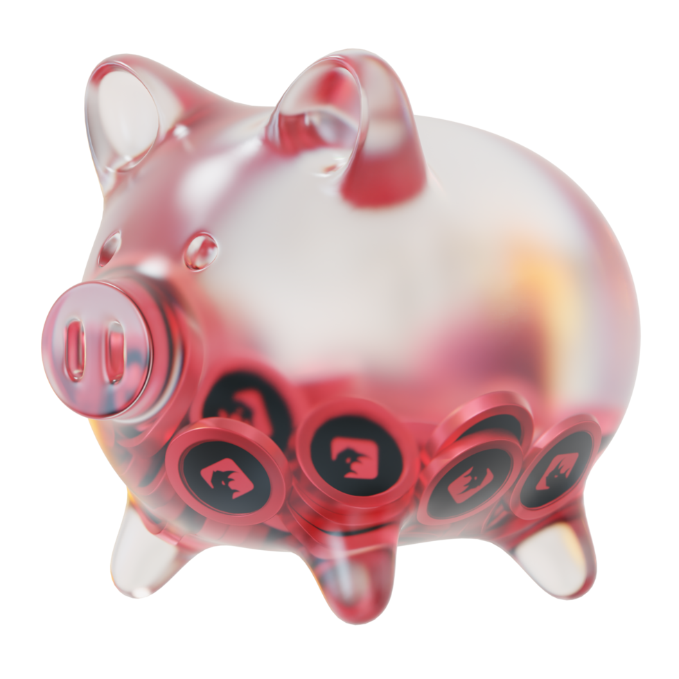 BinaryX BNX Clear Glass piggy bank with decreasing piles of crypto coins png