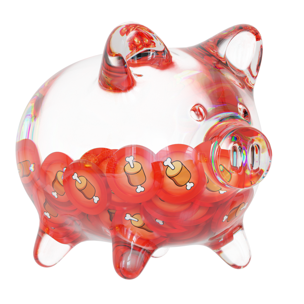 Bone ShibaSwap BONE Clear Glass piggy bank with decreasing piles of crypto coins png