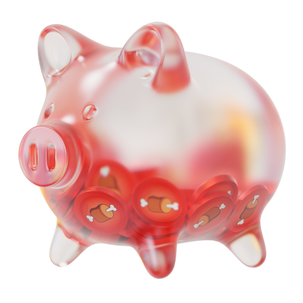 Bone ShibaSwap BONE Clear Glass piggy bank with decreasing piles of crypto coins png