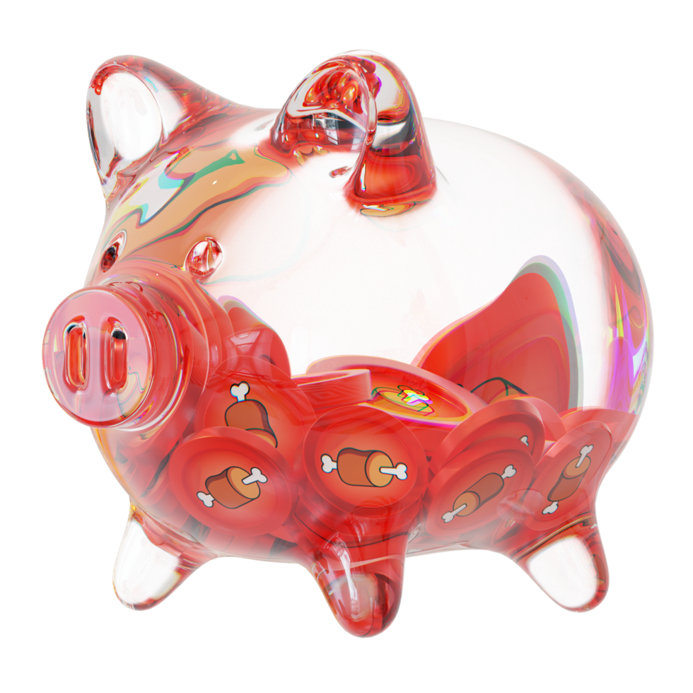 Bone ShibaSwap BONE Clear Glass piggy bank with decreasing piles of crypto coins png