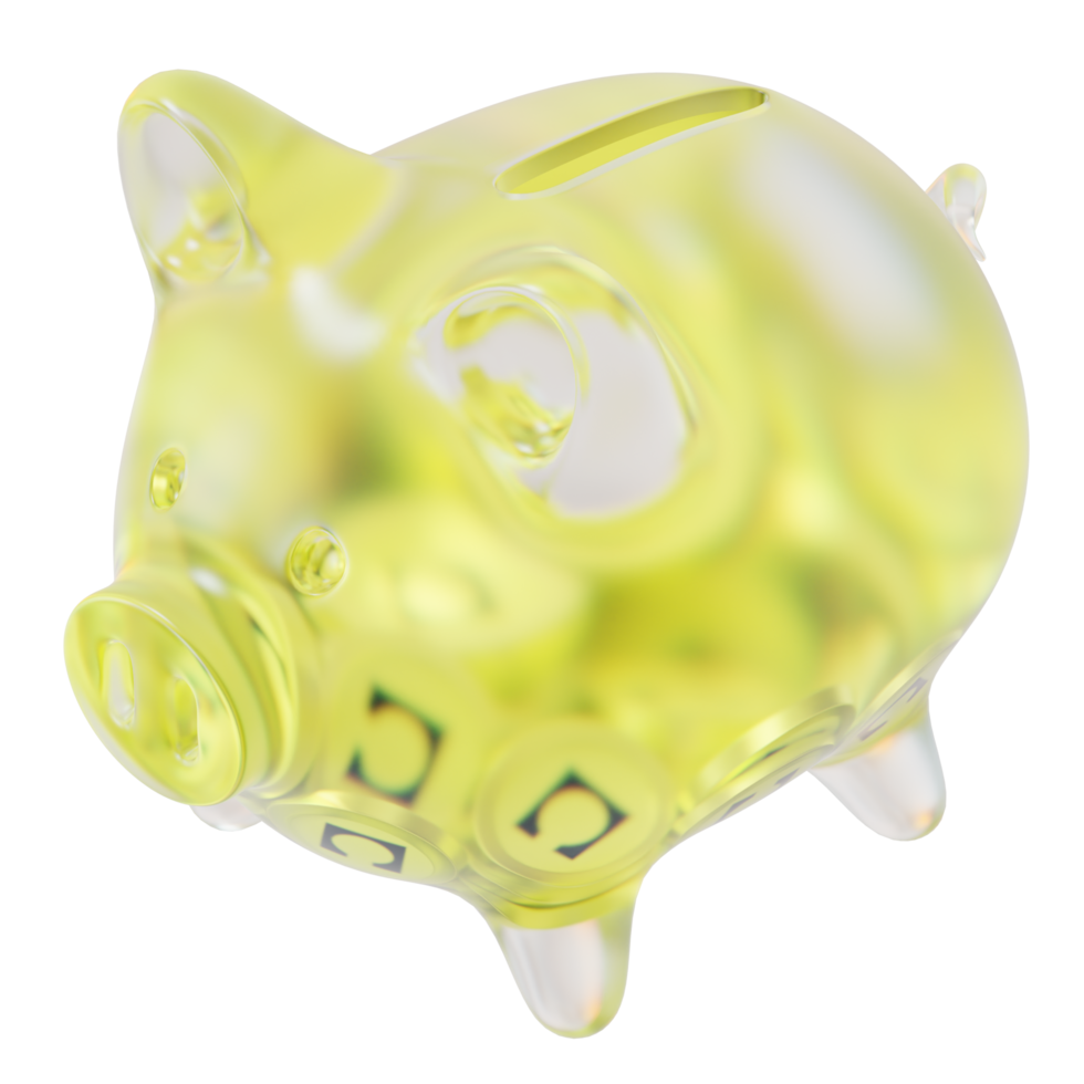 Celo CELO Clear Glass piggy bank with decreasing piles of crypto coins png