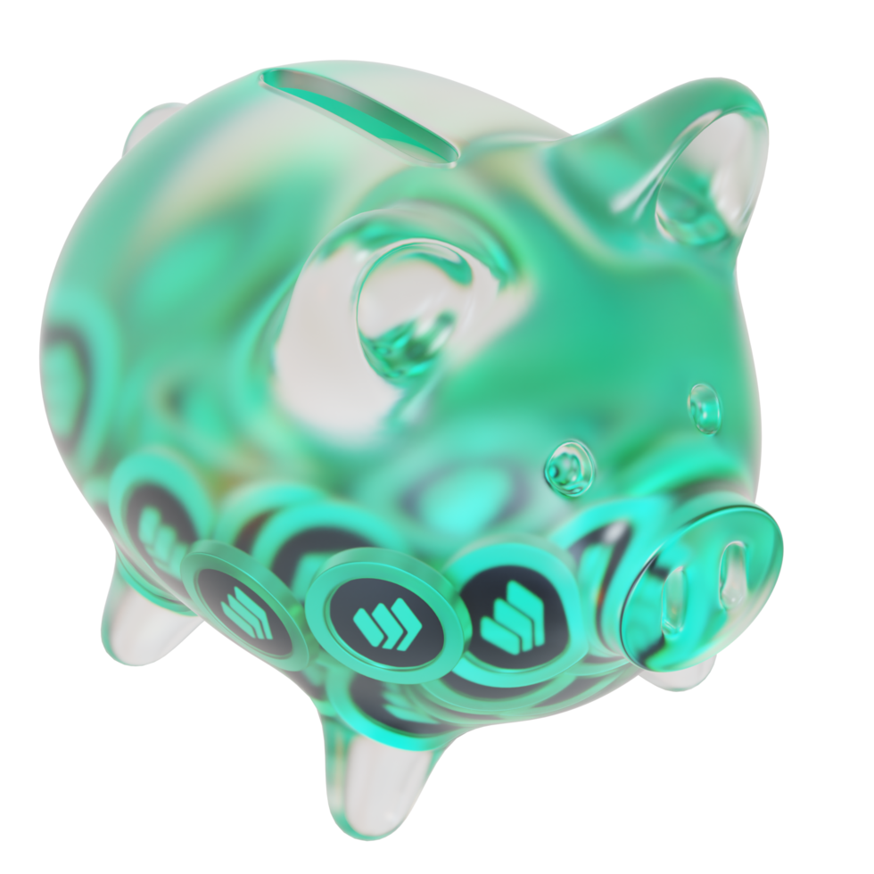 Compound COMP Clear Glass piggy bank with decreasing piles of crypto coins png