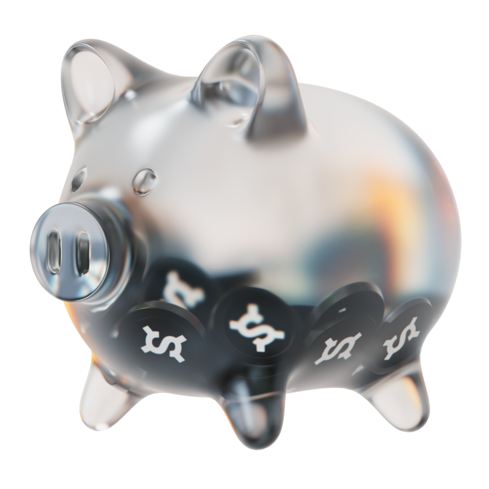 Frax Share FXS Clear Glass piggy bank with decreasing piles of crypto coins png