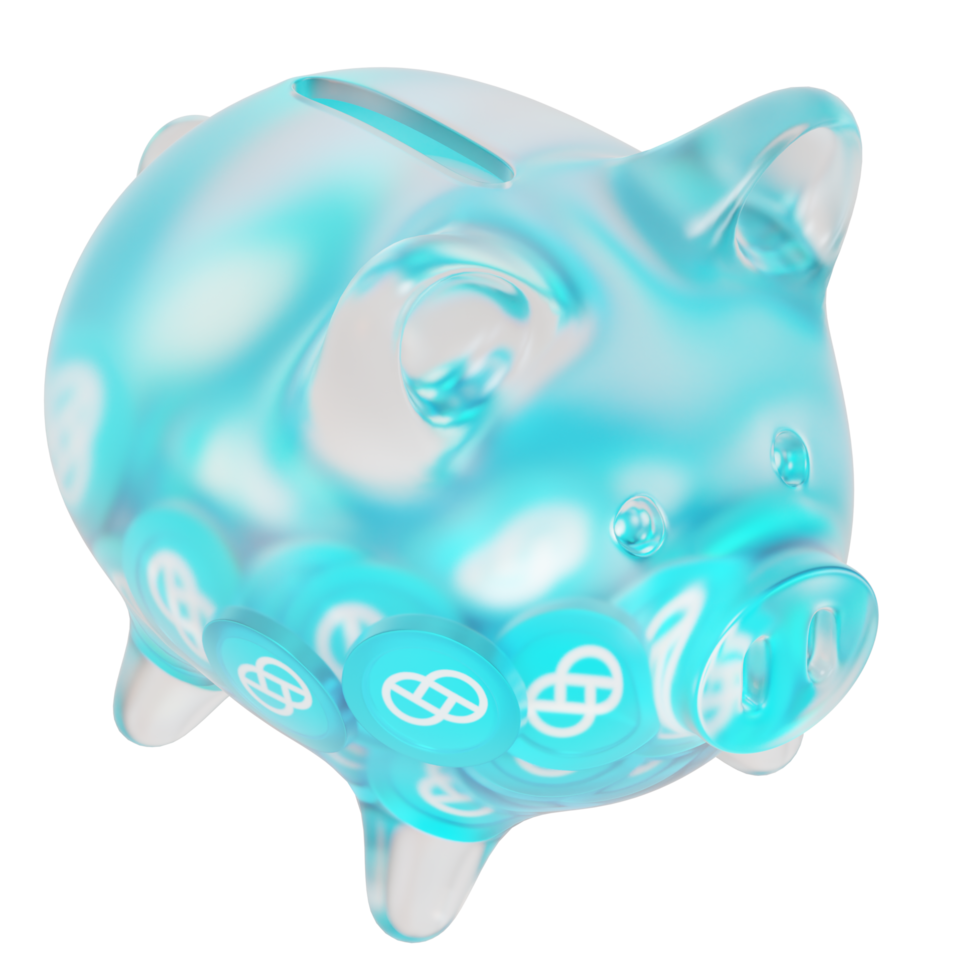 Gemini Dollar GUSD Clear Glass piggy bank with decreasing piles of crypto coins png
