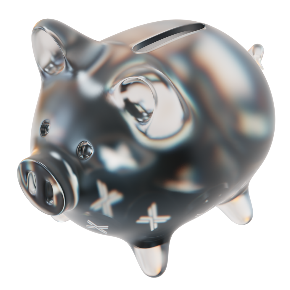 Immutable X IMX Clear Glass piggy bank with decreasing piles of crypto coins png