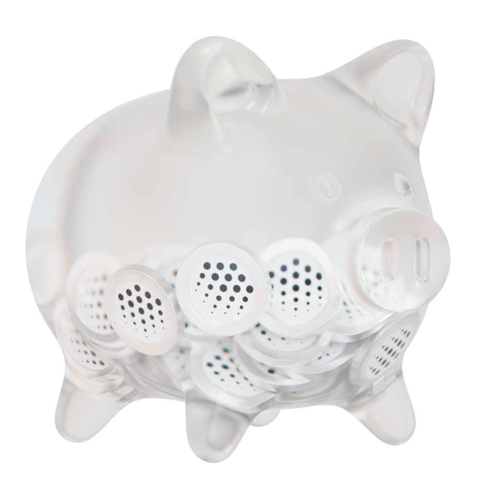 Ocean Protocol OCEAN Clear Glass piggy bank with decreasing piles of crypto coins png