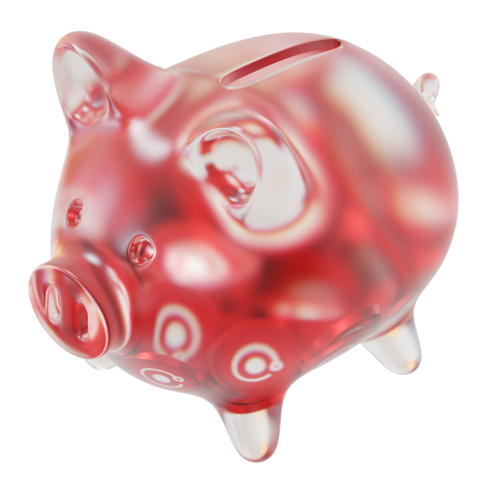 Free Render Token RNDR Clear Glass piggy bank with decreasing piles of