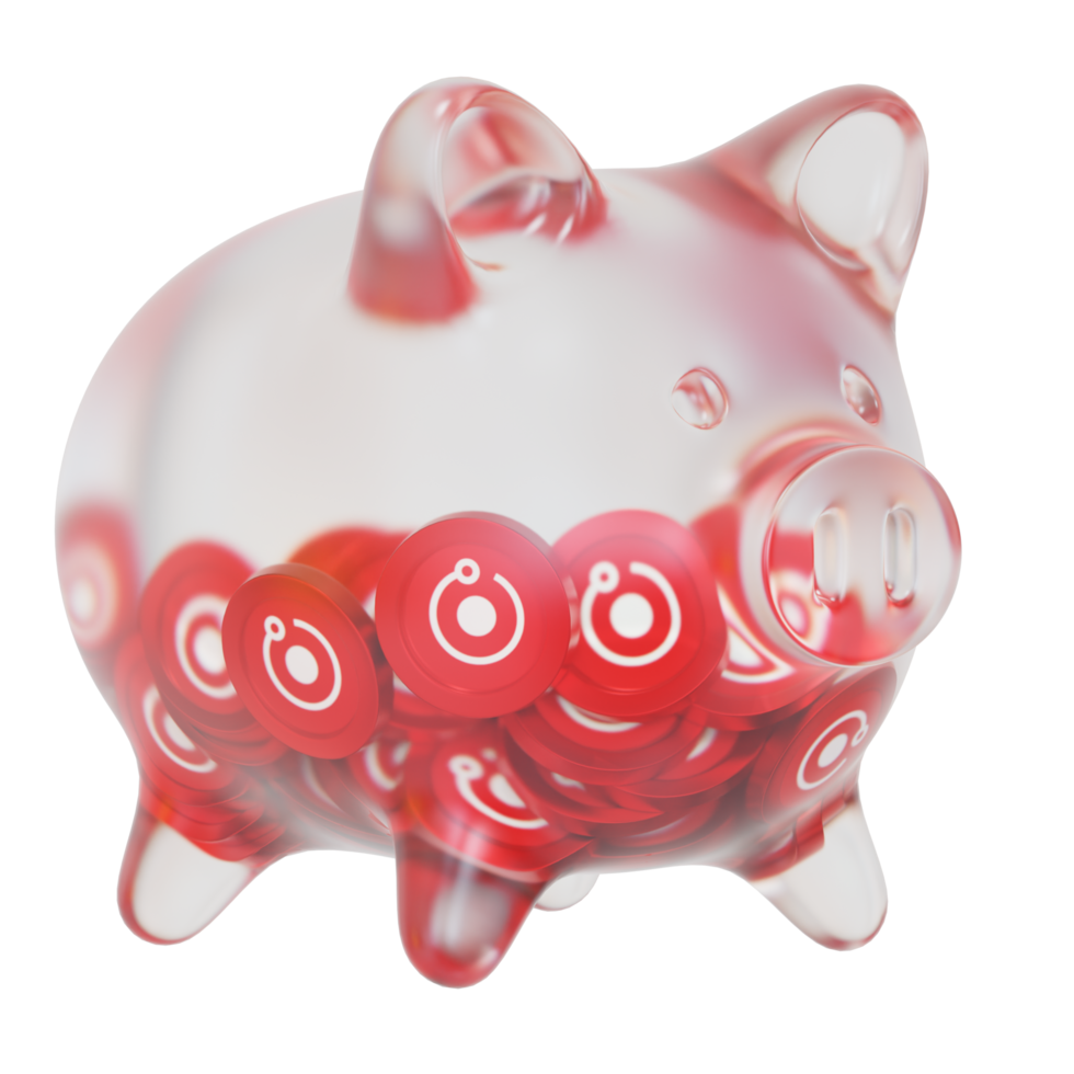 Free Render Token RNDR Clear Glass piggy bank with decreasing piles of