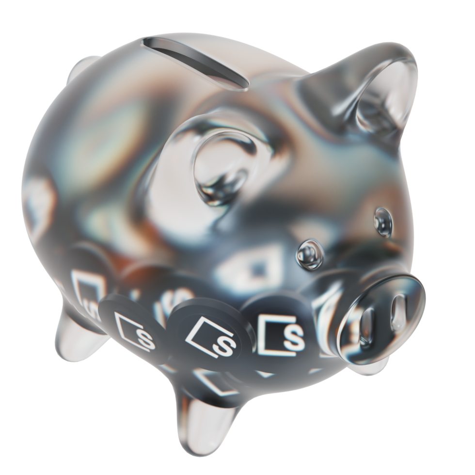 SKALE SKL Clear Glass piggy bank with decreasing piles of crypto coins png