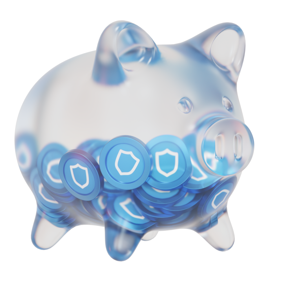 Trust Wallet Token TWT Clear Glass piggy bank with decreasing piles of crypto coins png