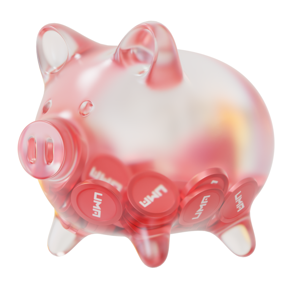 UMA UMA Clear Glass piggy bank with decreasing piles of crypto coins png