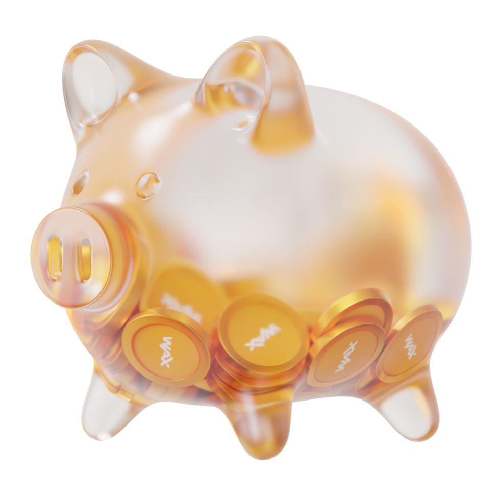 WAX WAXP Clear Glass piggy bank with decreasing piles of crypto coins png