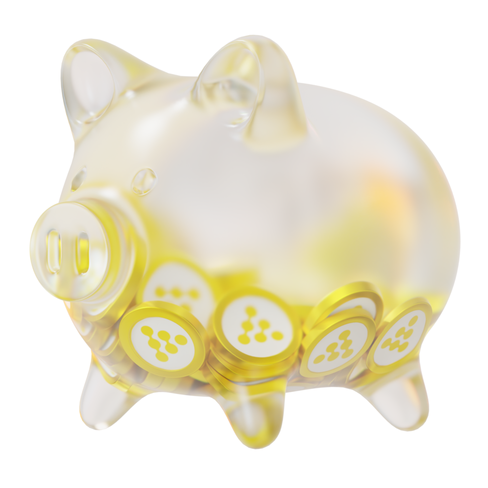 iExec RLC RLC Clear Glass piggy bank with decreasing piles of crypto coins png