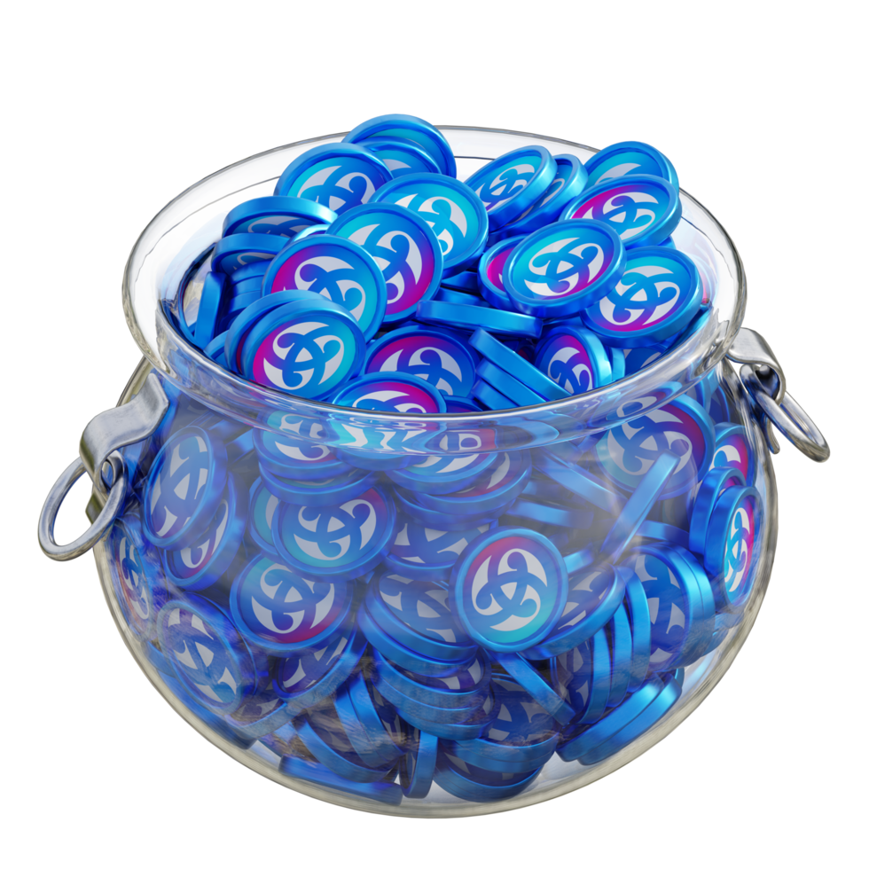 Astar ASTR in 3D crypto coin saving bank with stack coins on isolated background. save money financial earning management cost reduction deposit economy glass pot 3d render. illustration png