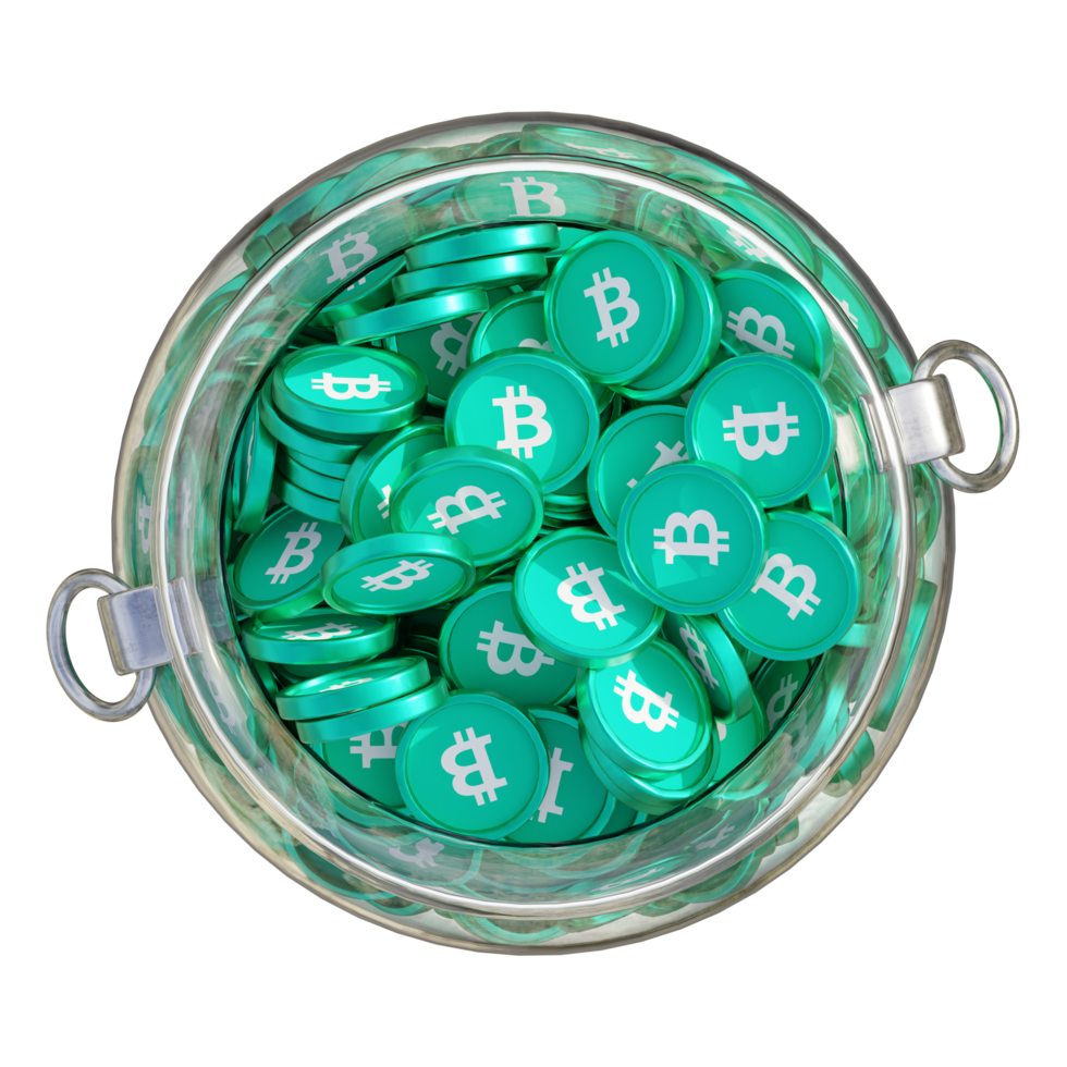 Bitcoin Cash BCH in 3D crypto coin saving bank with stack coins on isolated background. save money financial earning management cost reduction deposit economy glass pot 3d render. illustration png