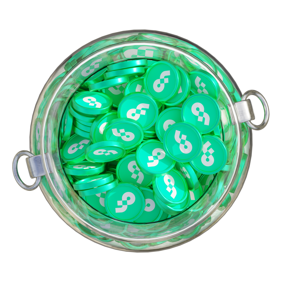 Flow in 3D crypto coin saving bank with stack coins on isolated background. save money financial earning management cost reduction deposit economy glass pot 3d render. illustration png