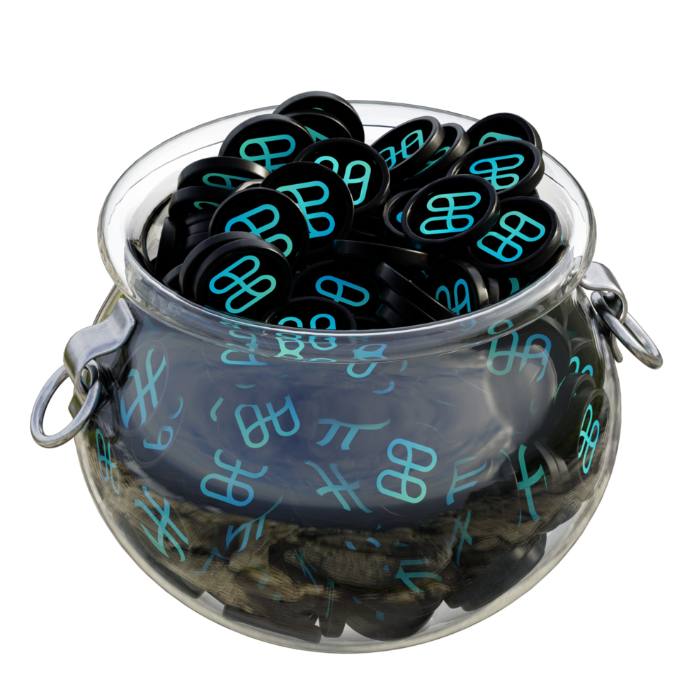 Harmony ONE in 3D crypto coin saving bank with stack coins on isolated background. save money financial earning management cost reduction deposit economy glass pot 3d render. illustration png