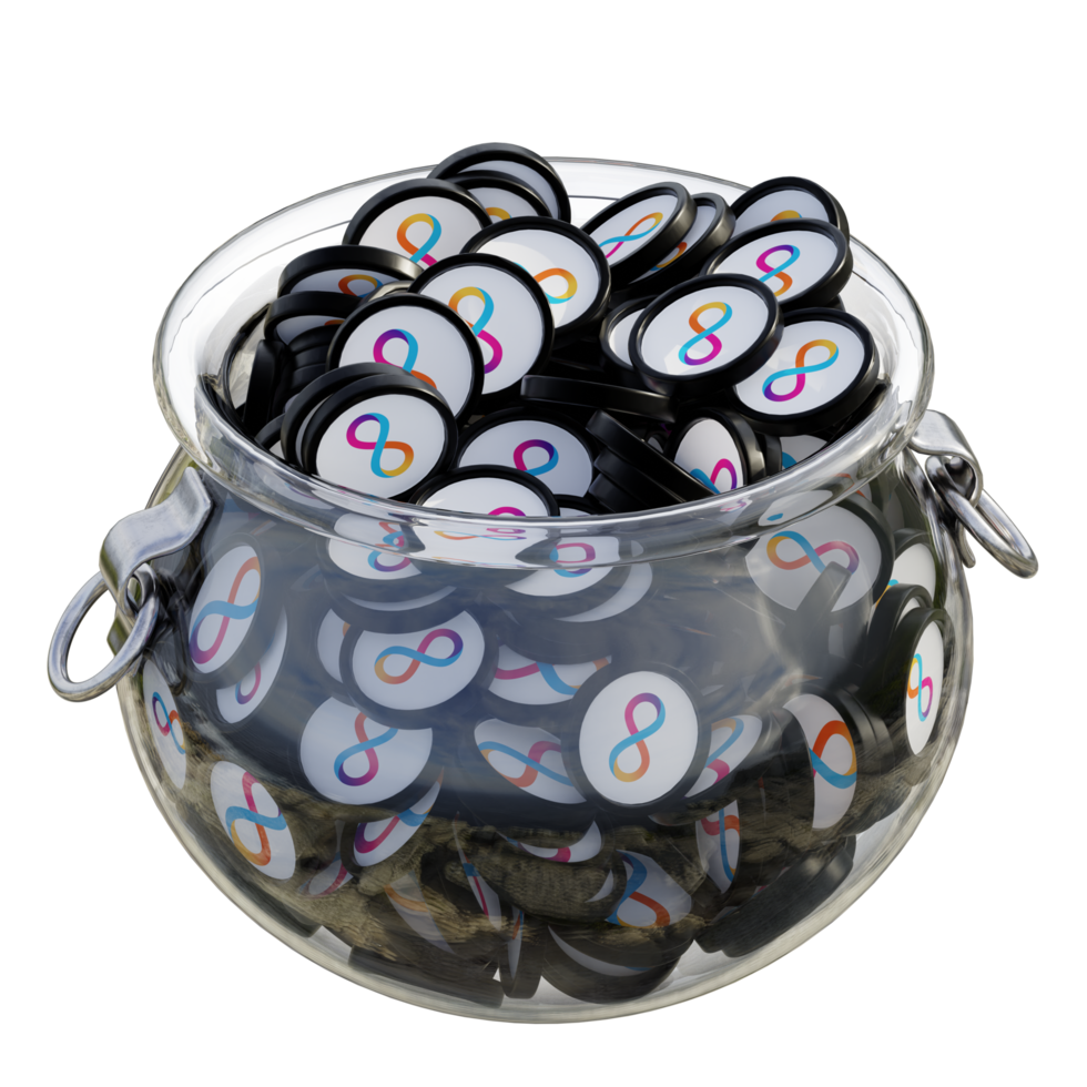 Internet Computer ICP in 3D crypto coin saving bank with stack coins on isolated background. save money financial earning management cost reduction deposit economy glass pot 3d render. illustration png