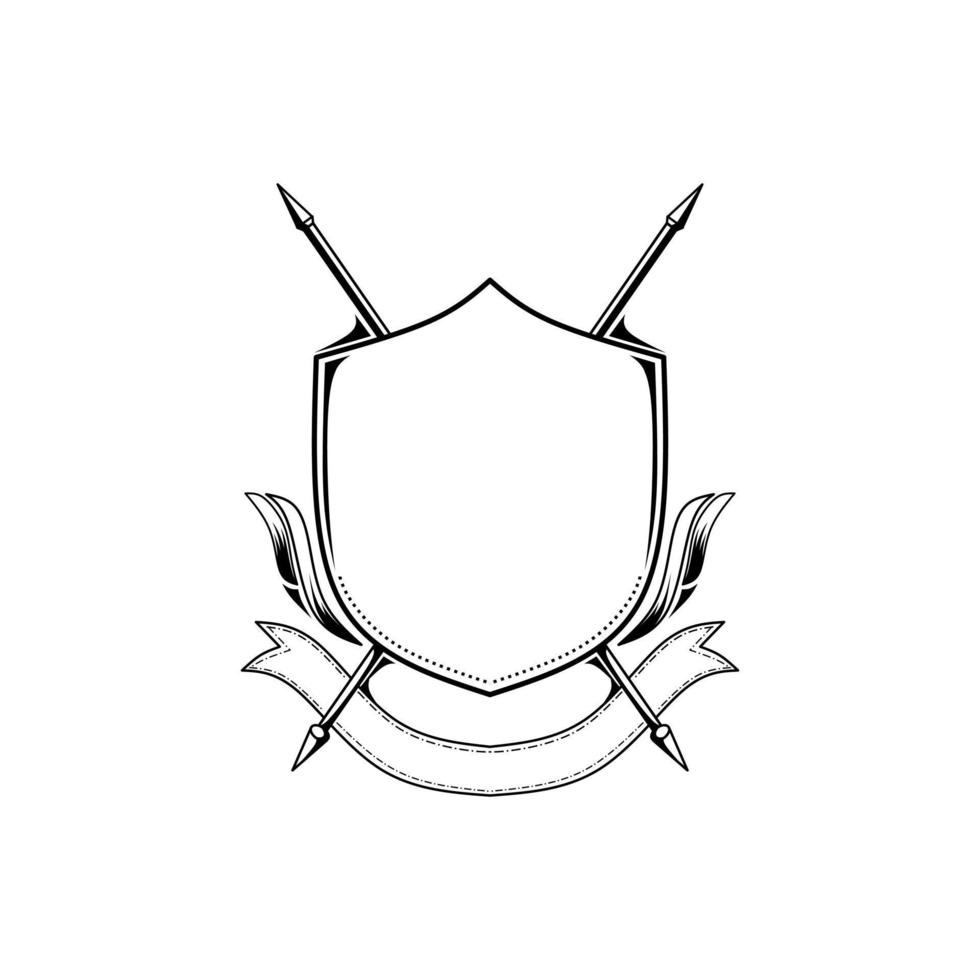 shield with spear black white vector